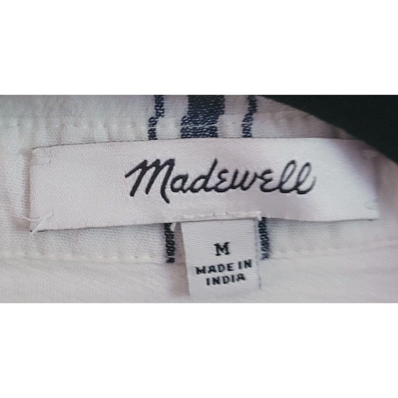 Madewell Central Women's SZ M blue white stripe button down top coastal Beachy - Picture 2 of 8